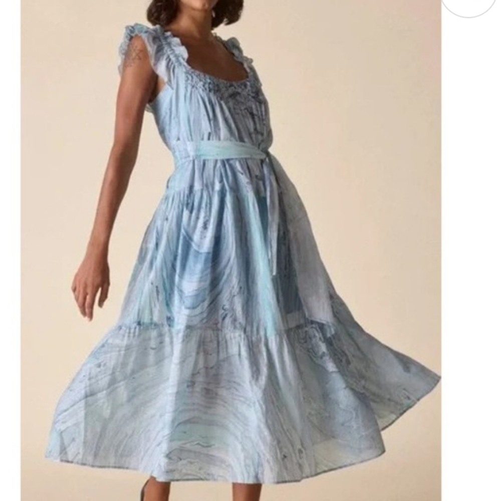 NWT St. Roche Rowena Dress Size 4 Marbled Blue Ruffles